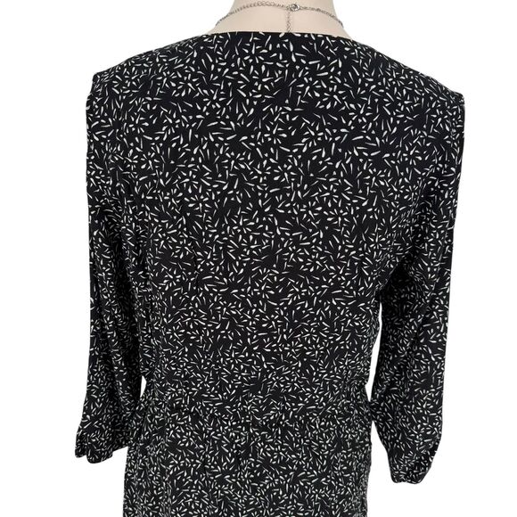 Garnet Hill Dress Size 4 Black Geo Brush Stroke V-Neck 3/4 Sleeve Tie Waist Boho - Picture 13 of 14